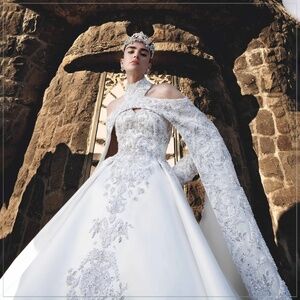 $30,500 Saiid Kobeisy Crystal Beaded Double Satin Runway Bridal Gown and Cape
